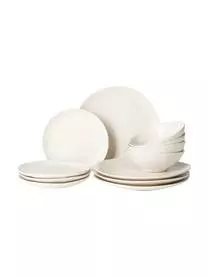 Broste Copenhagen Handgemachtes Geschirr-Set Nordic Vanilla, 4 Personen (12-tlg.)