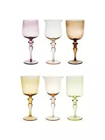 Bitossi Home Mundgeblasene Weingläser Diseguale In Unterschiedlichen Farben Und Formen, 6 Stück