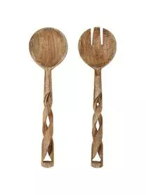Madam Stoltz Mangoholz-Salatbesteck Twisted Mit Verspieltem Griff, 2-er Set